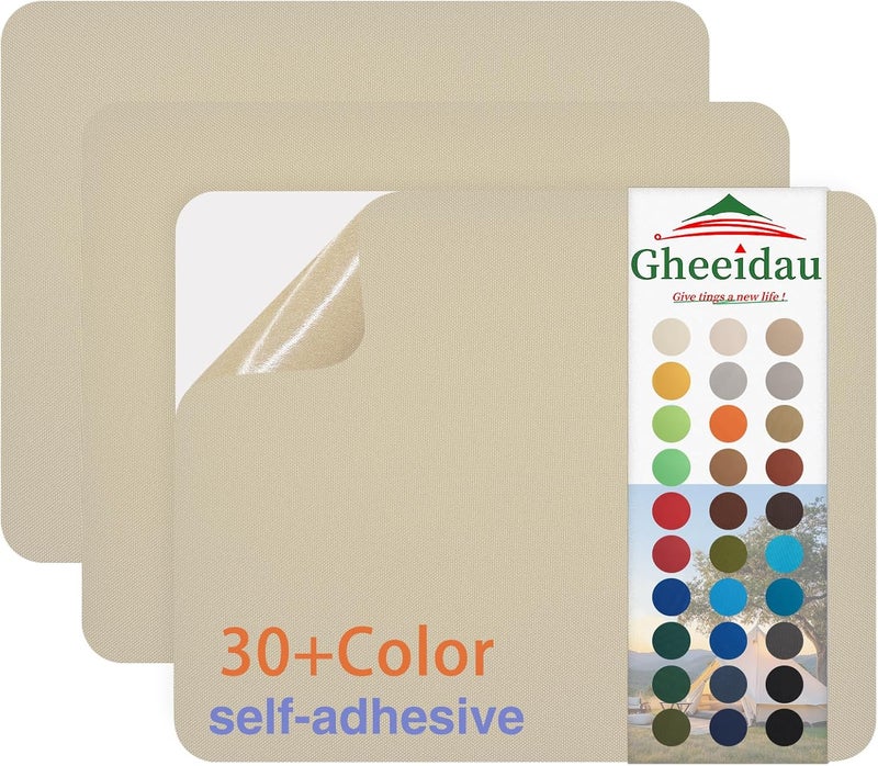 Gheeidau Canvas Repair Patch 9×11 Inch 3Pcs Waterproof Self-Adhesive Fabric Repair Patch for Tents,Boat Cover,Pop Up Canopy,Patio,Bags,Car Seats,Sofas,Furniture Cover (Beige) - Image 1